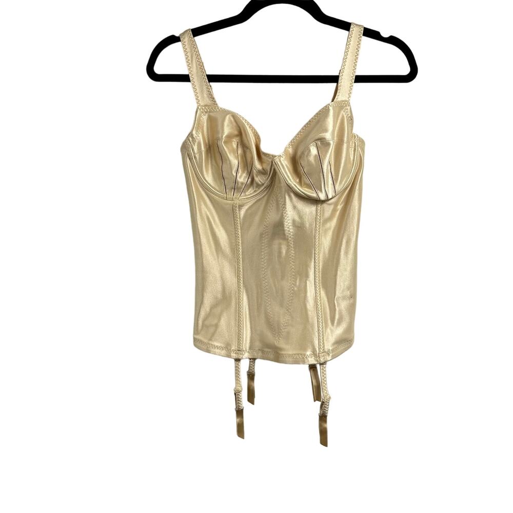 Natori Gold Satin Bustier Corset Top Underwire Garter Straps 36C Vintage Style